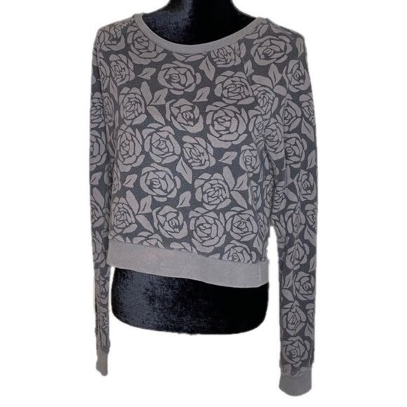 Abercrombie & Fitch Womens Gray Floral Long Sleeve Cropped Sweatshirt Size L - Picture 1 of 8
